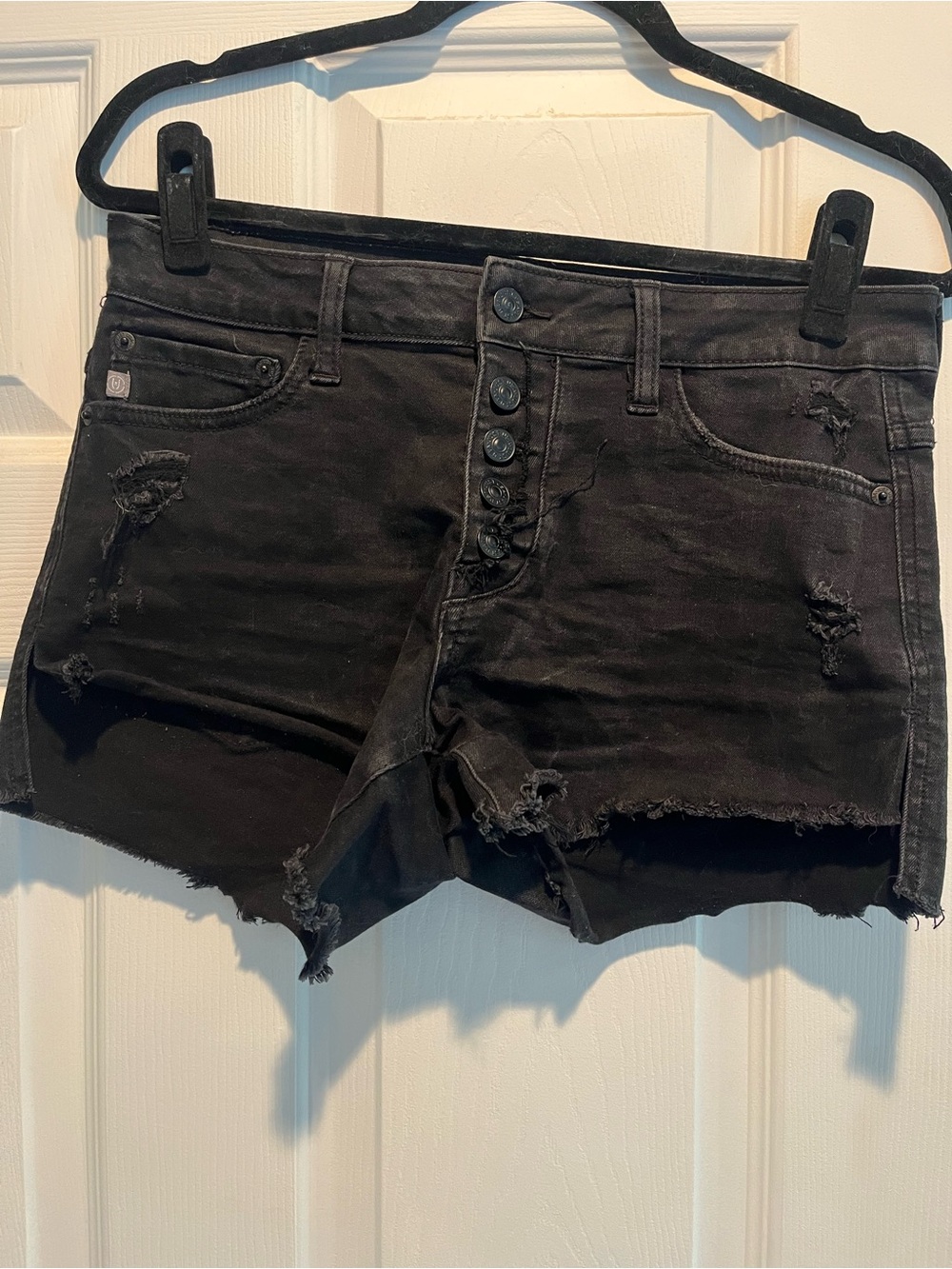 Black distressed denim shorts